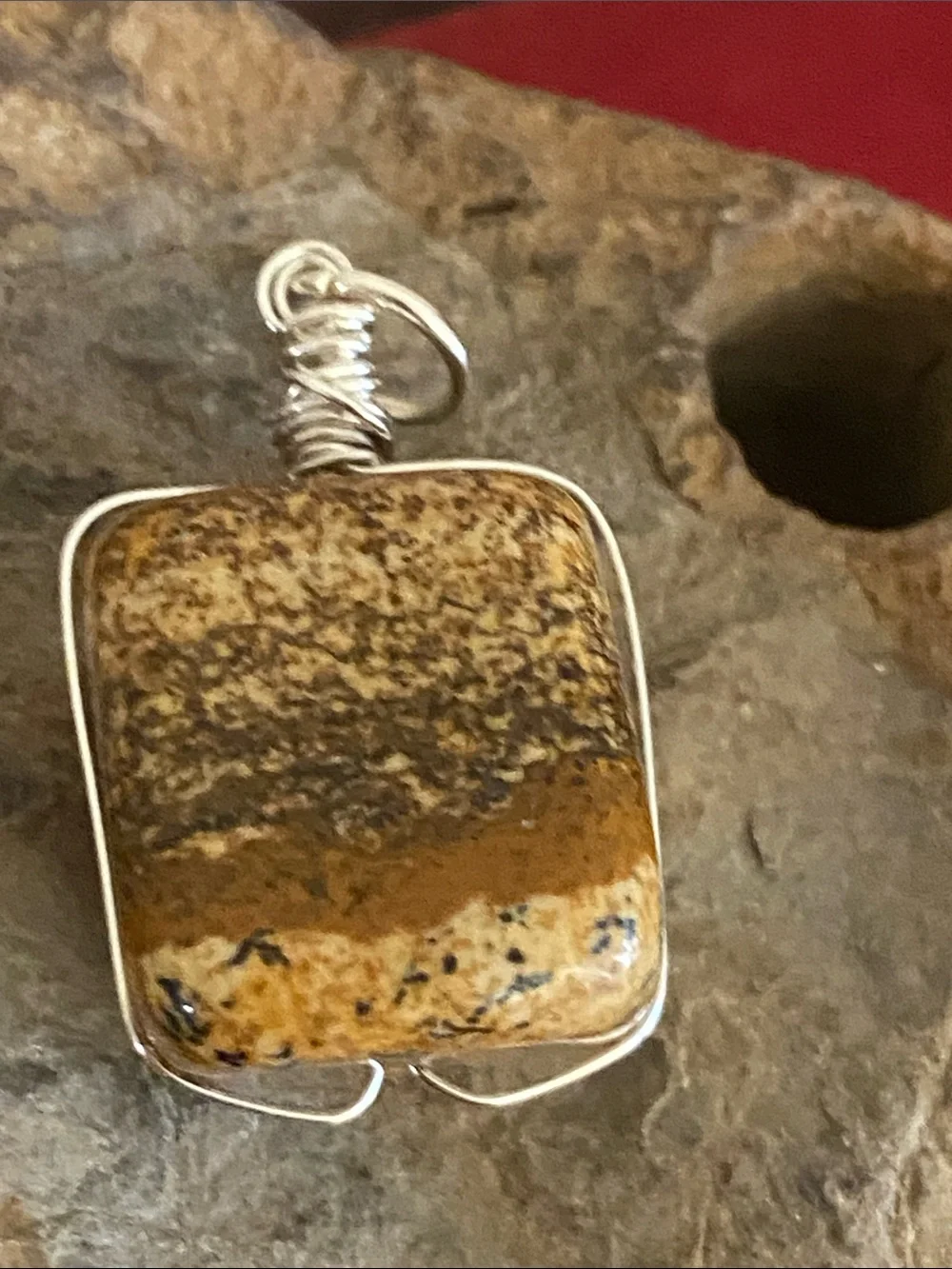 NEW Handmade Brown Jasper Stone Pendant with Wire Wrap